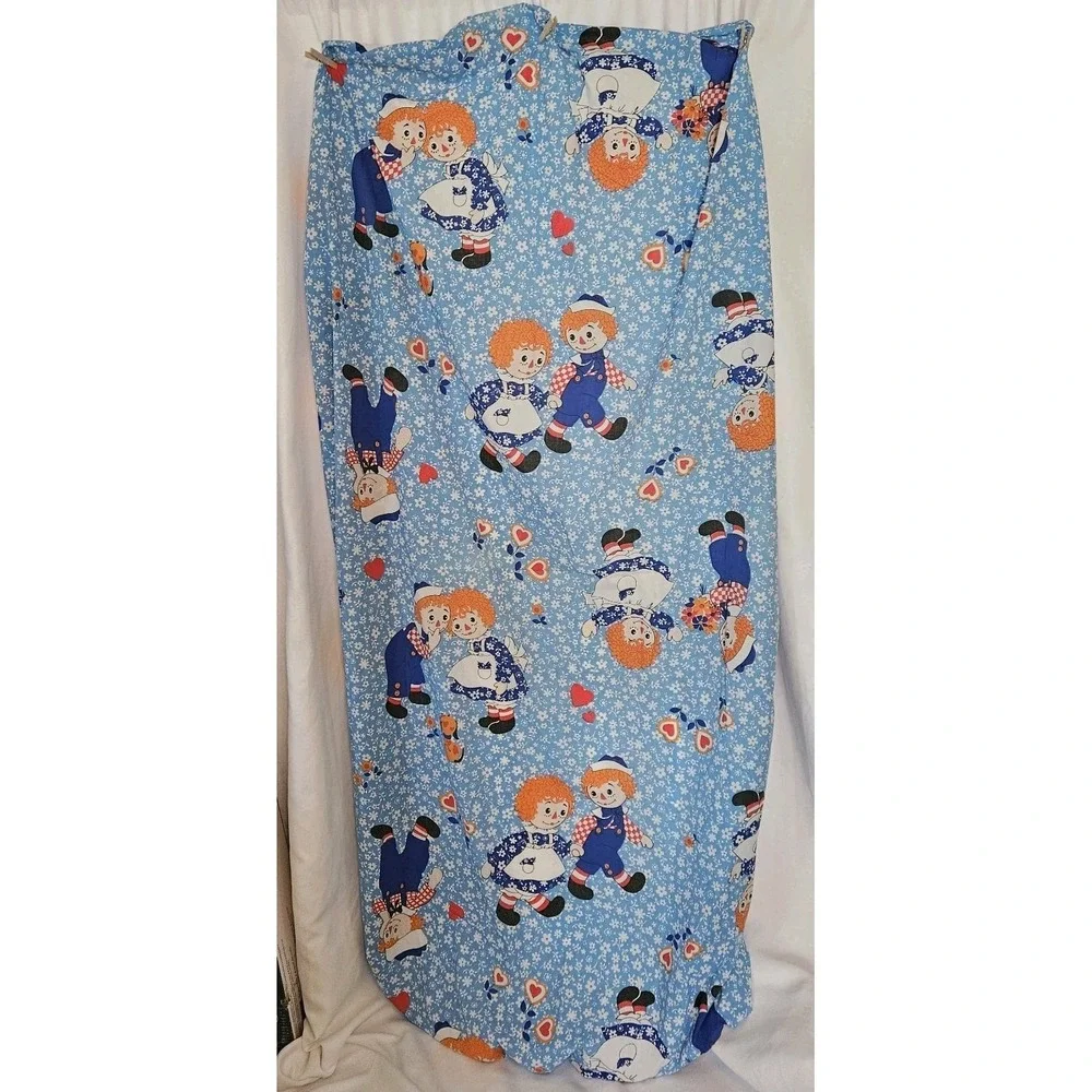 Vintage Raggedy Ann & Andy Fitted Bottom Sheet Percale‎ Twin Blue